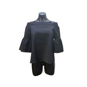 TIBI Black Off-Shoulder Bell Sleeve Blouse